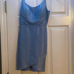 Blue sparkling mini dress.